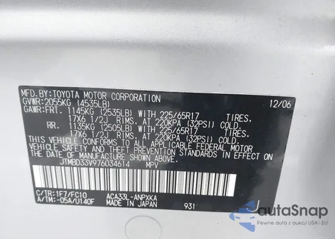 2007 Toyota Rav4 z USA, uszkodzony, nr VIN JTMBD33V976034614